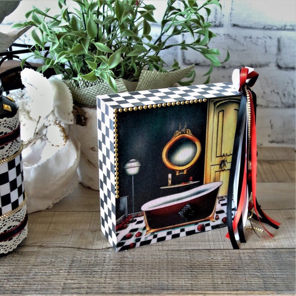 Checked Bathroom Decor Black and White Tile Bath Vanity Decor Black and Red Bath